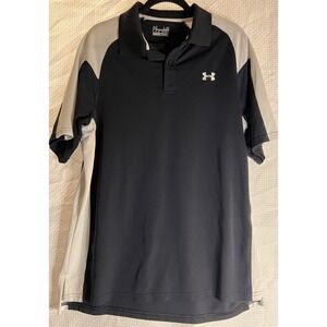Under Armour Heat Gear Polo Mens Large Loose Athletic Black White Coach Casual